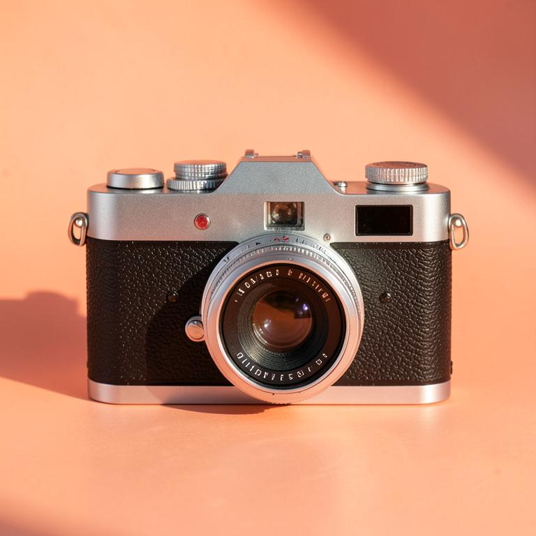An old film camera photographed on a table